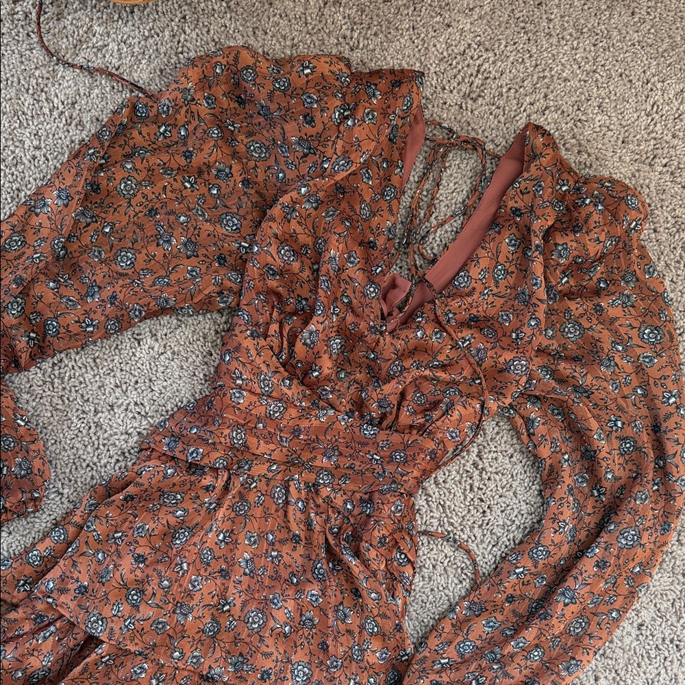 Altar'd State Rust Floral Long Sleeve Midi Dress
